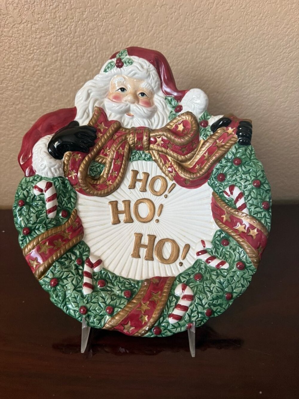 Fitz & Floyd Essentials Santa Wreath Platter “Ho Ho Ho” Christmas Plate 8"